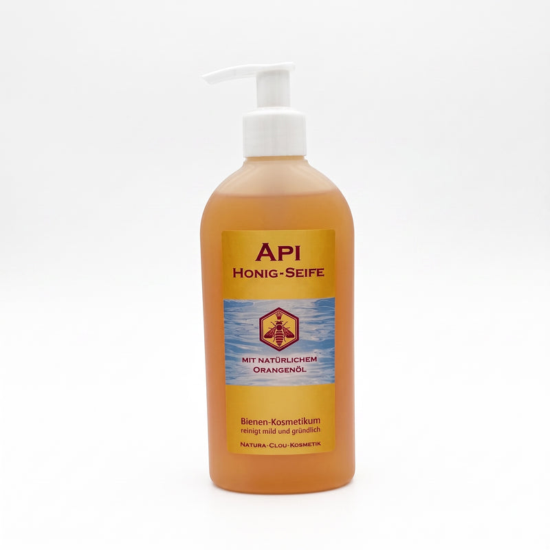 Bienenprodukte Shop API Honig-Flüssigseife mit Orangenöl in einer 250 ml Spenderflasche für sanfte Handreinigung