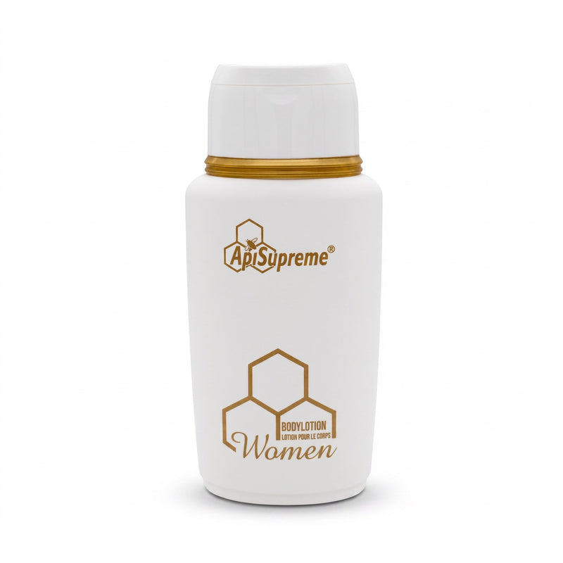 Bienenprodukte Shop ApiSupreme Women Bodylotion in weißer Flasche mit Honig und Gelée Royale für samtweiche Haut