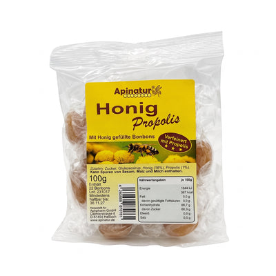 Bienenprodukte Shop Honigbonbons mit Propolis in 100g Tüte von Apinatur mit natürlichem Honiggeschmack