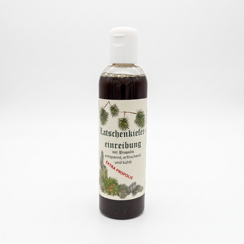 Bienenprodukte Shop Latschenkiefer-Einreibung mit Propolis in einer 250 ml Flasche zur erfrischenden Körpermassage