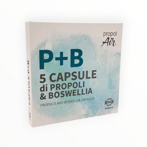 Bienenprodukte Shop Propolair Kapseln 95/5 mit Propolis und Weihrauch in weißer Verpackung mit blauem Aquarell-Design