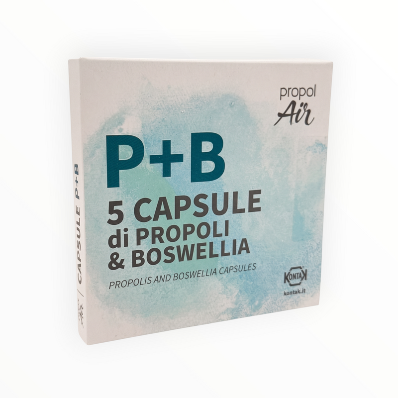 Bienenprodukte Shop Propolair Kapseln 95/5 mit Propolis und Weihrauch in weißer Verpackung mit blauem Aquarell-Design