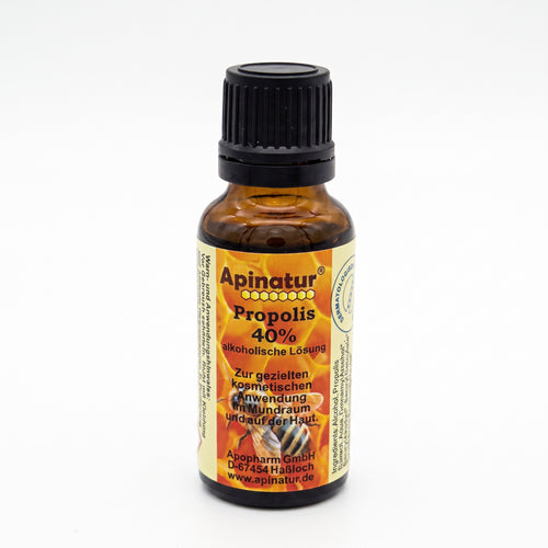 Bienenprodukte Shop Propolislösung 40% in einer 20ml Braunglasflasche mit Pipettenverschluss für präzise Anwendung
