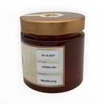 Bienenprodukte Shop Waldhonig im 500g Glas mit goldfarbenem Deckel und Etikett mit Mindesthaltbarkeitsdatum